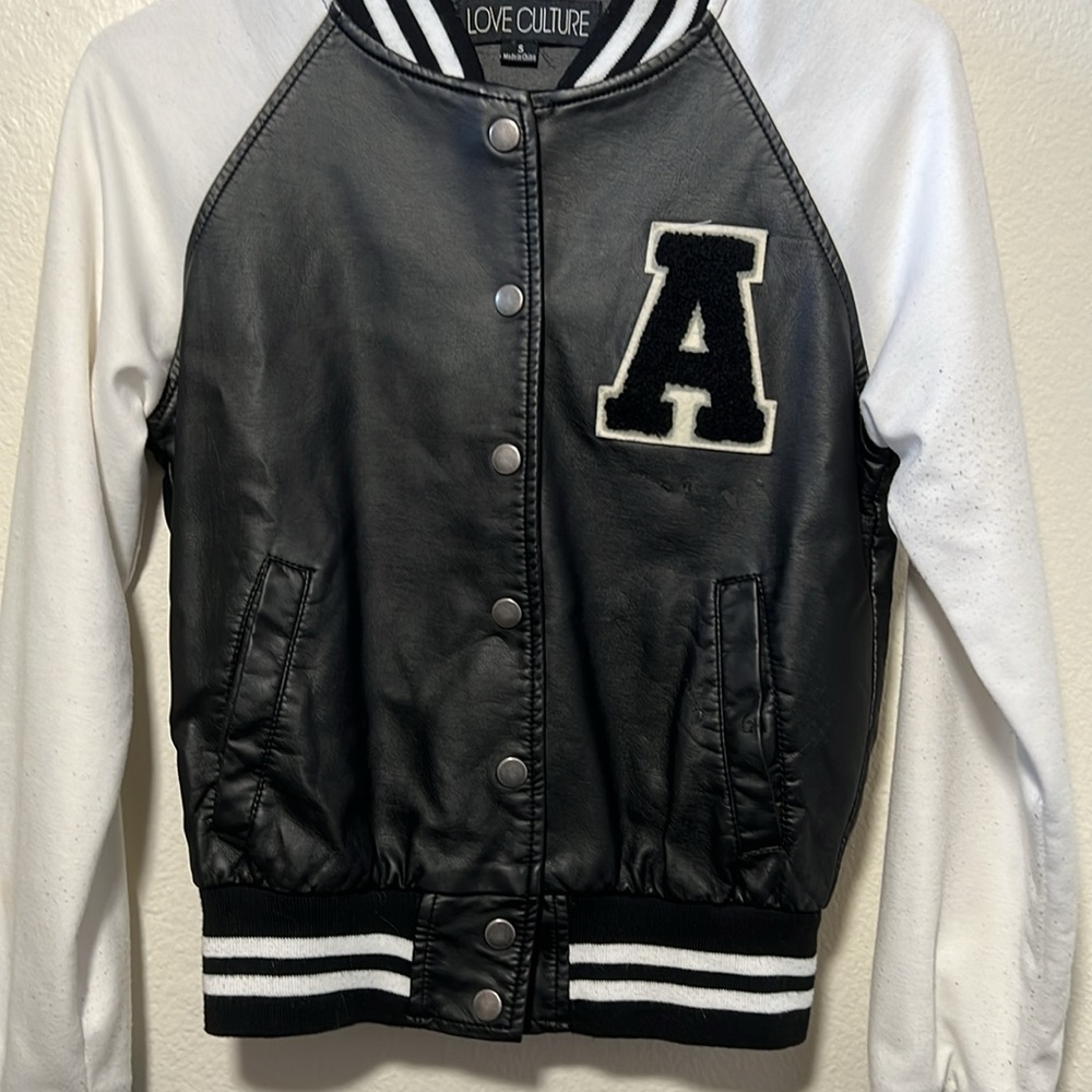 Love Culture BRAND: varsity/ bomber/ letterman jacket in black and white. - Picture 4 of 6